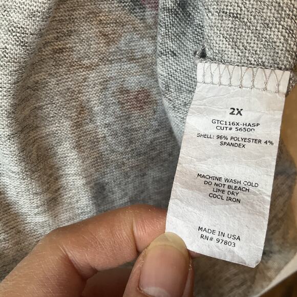 Green Envelope Women Blouse 2X Gray Floral Roses Scoop Neck Pullover Long Sleeve - Picture 4 of 8